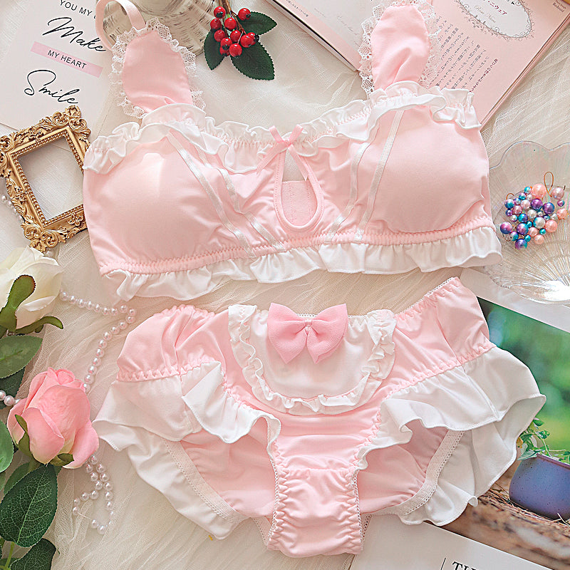 Kawaii Lingerie Sexy Pink Perspective Ultra-thin Bra and Panty Set –  Kawainess
