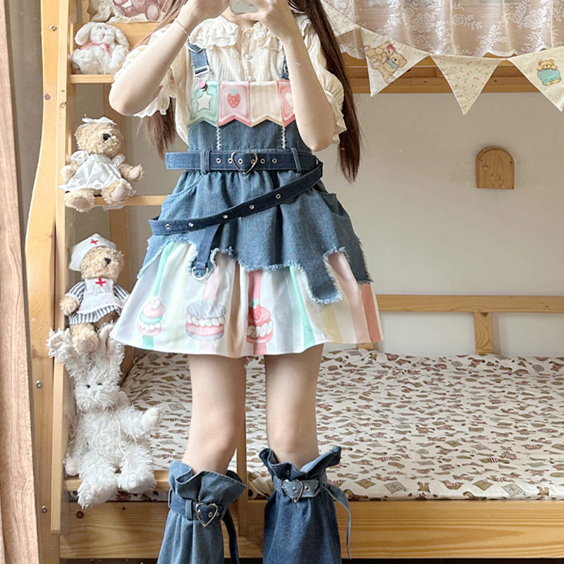 Nibimi Lolita Bow Cow Denim Skirt NM3351