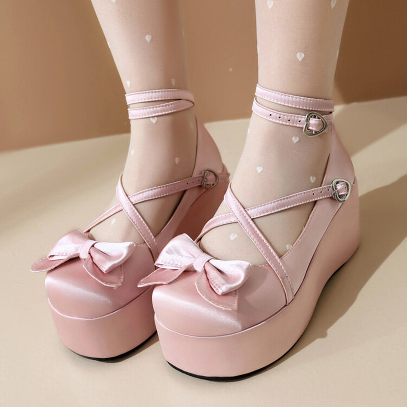 Nibimi Lolita Mary Jane Bow Platform Shoes NM3412