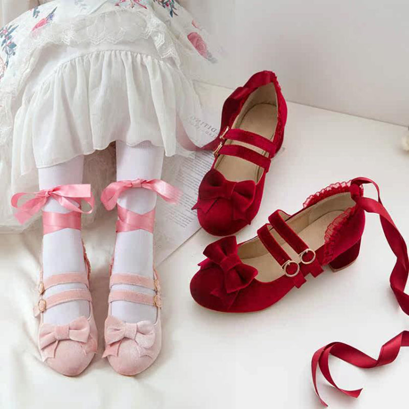 Nibimi Lolita Mary Jane Bow Ribbon High Heels NM3413