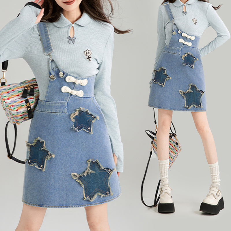 Nibimi kawaii star bow denim skirt NM3458