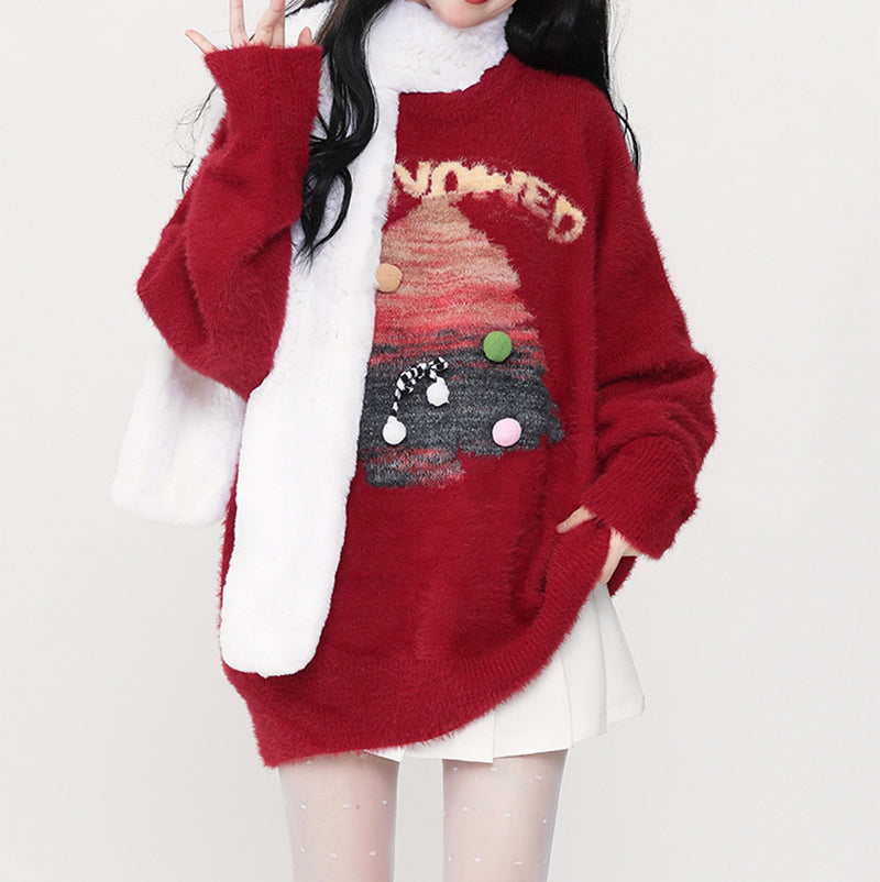 Nibimi kawaii Christmas tree knitted sweater NM3610