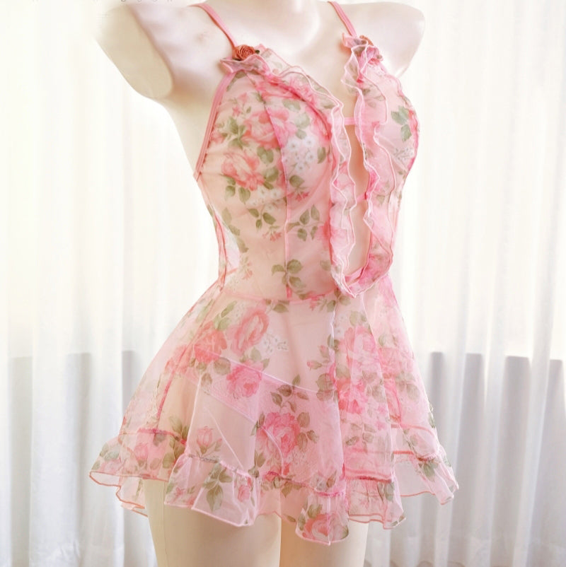 Nibimi kawaii Harajuku floral suspender pajamas set NM3649