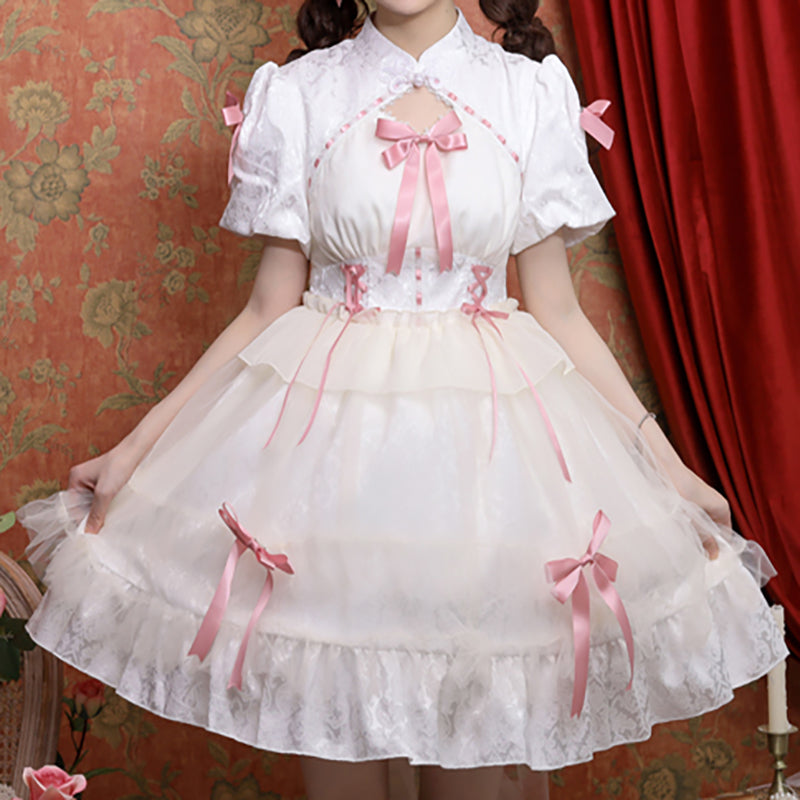 Nibimi Lolita cute bow short-sleeved dress NM2374