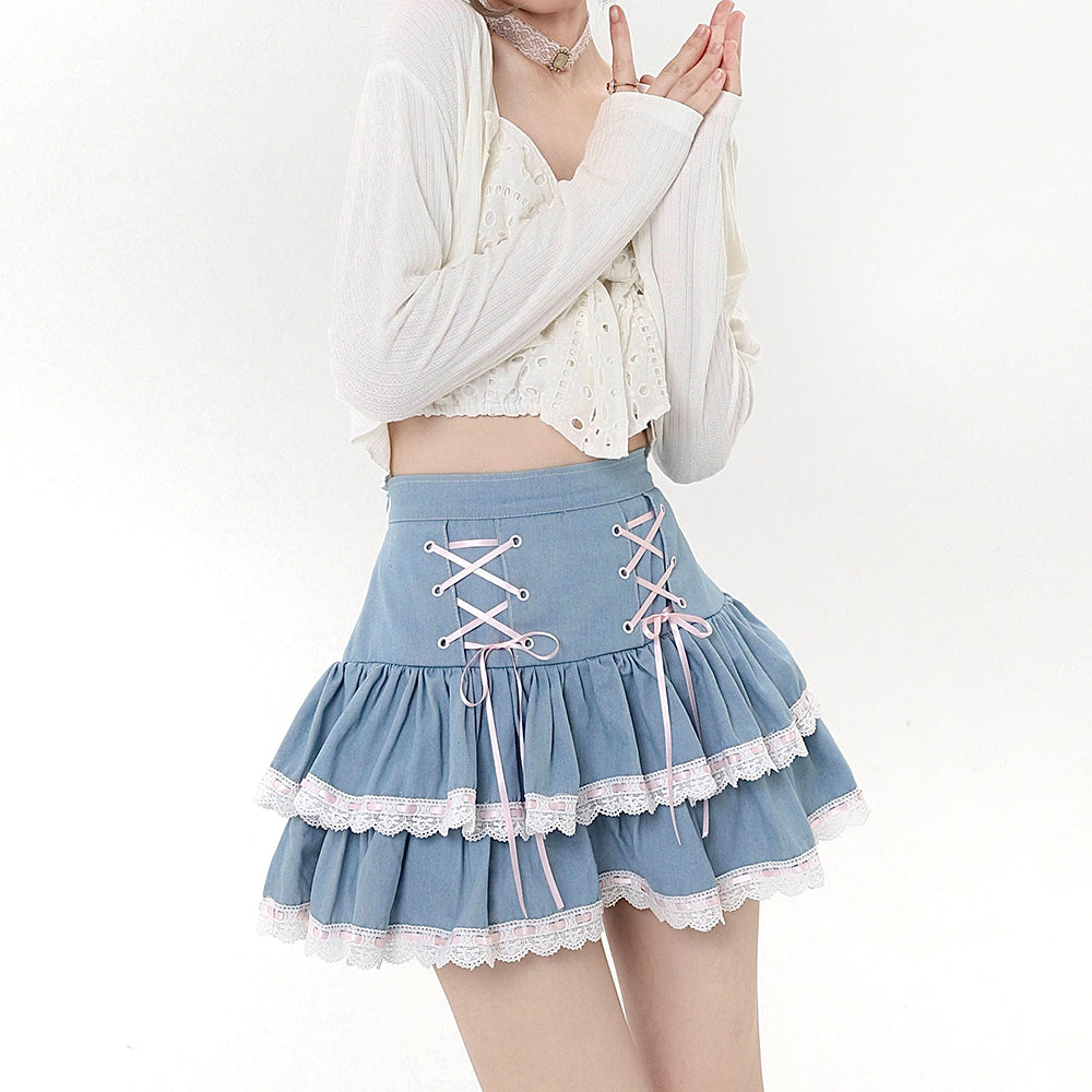 Nibimi cute bow denim skirt NM2680