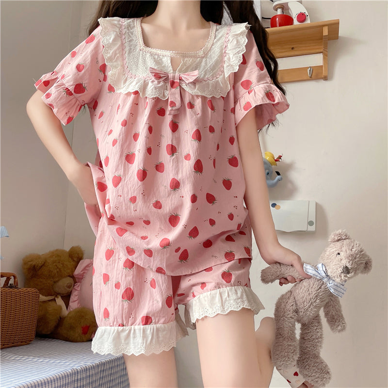 Nibimi strawberry bow cute pajamas NM2355