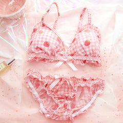 Janice Set - Strawberries Mini - Pink organic underwear set with
