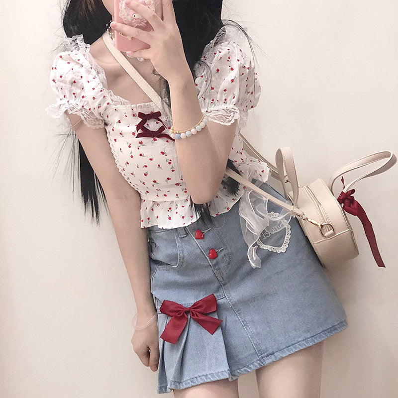 Nibimi Cute bow denim skirt NM1543