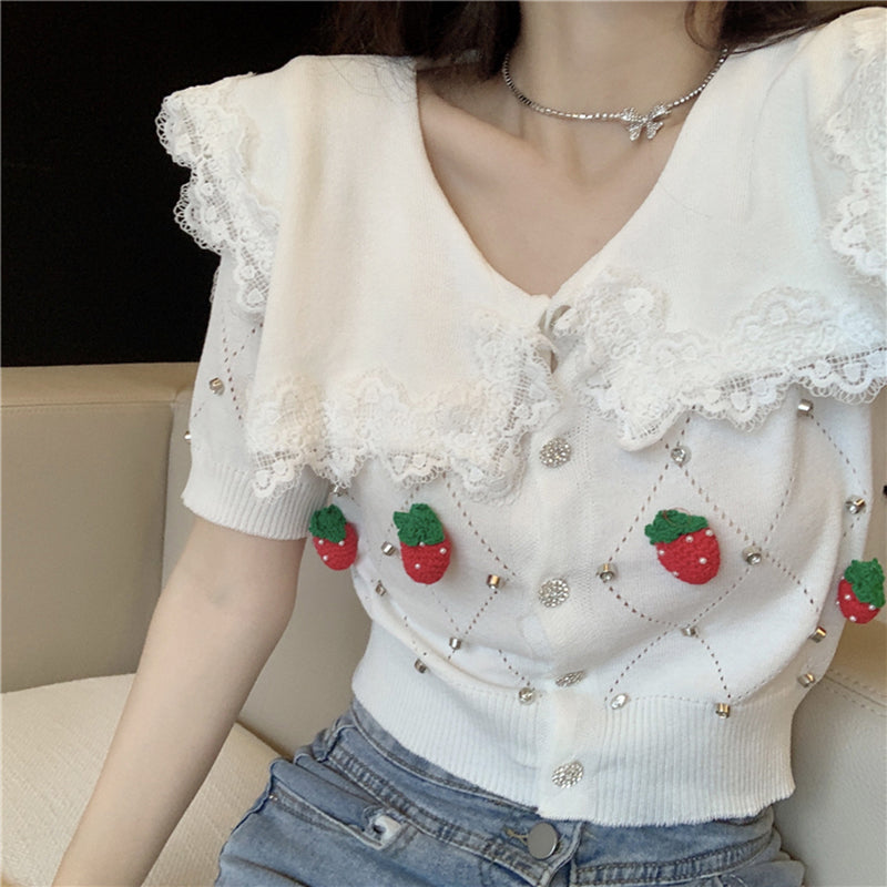 Nibimi Cute strawberry knitted sweater NM1600