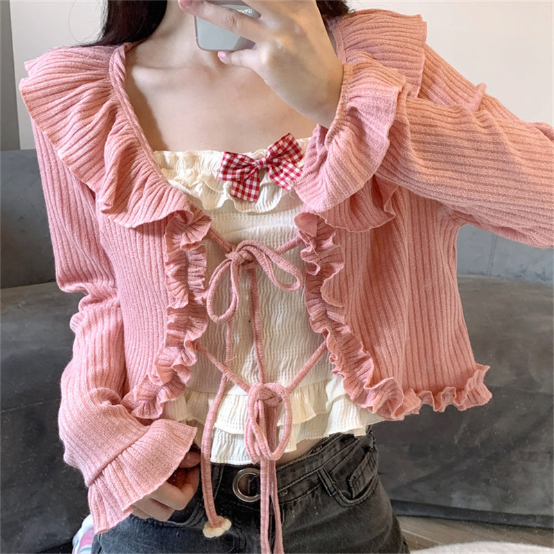 Nibimi Kawaii Bow Vest Lace Cardigan NM2277