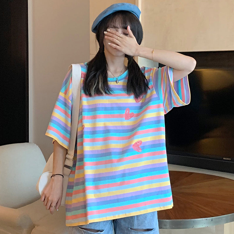 Nibimi Harajuku Rainbow Striped T-Shirt NM892