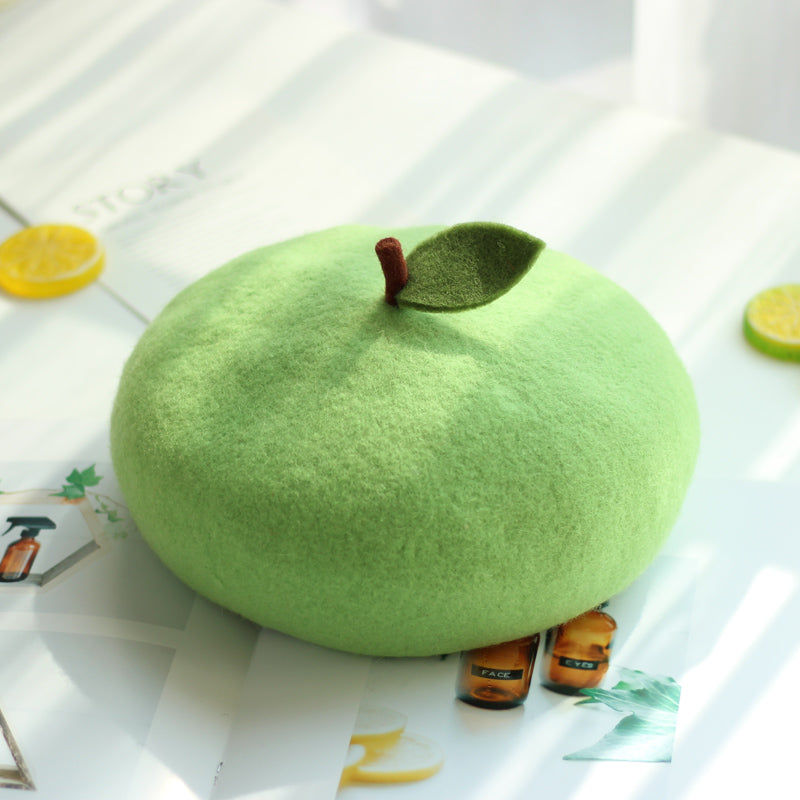 Nibimi Creativity Fruit Green apple Wool Berets Hats NM297