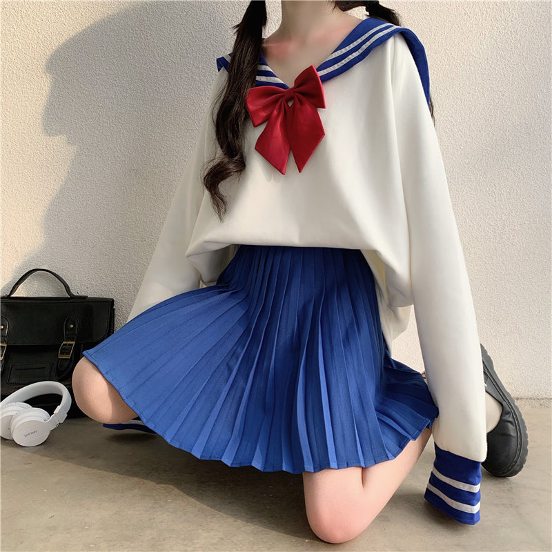 Nibimi Japanese Navy collar Dowknot Pleated Skirt+Coat NM164